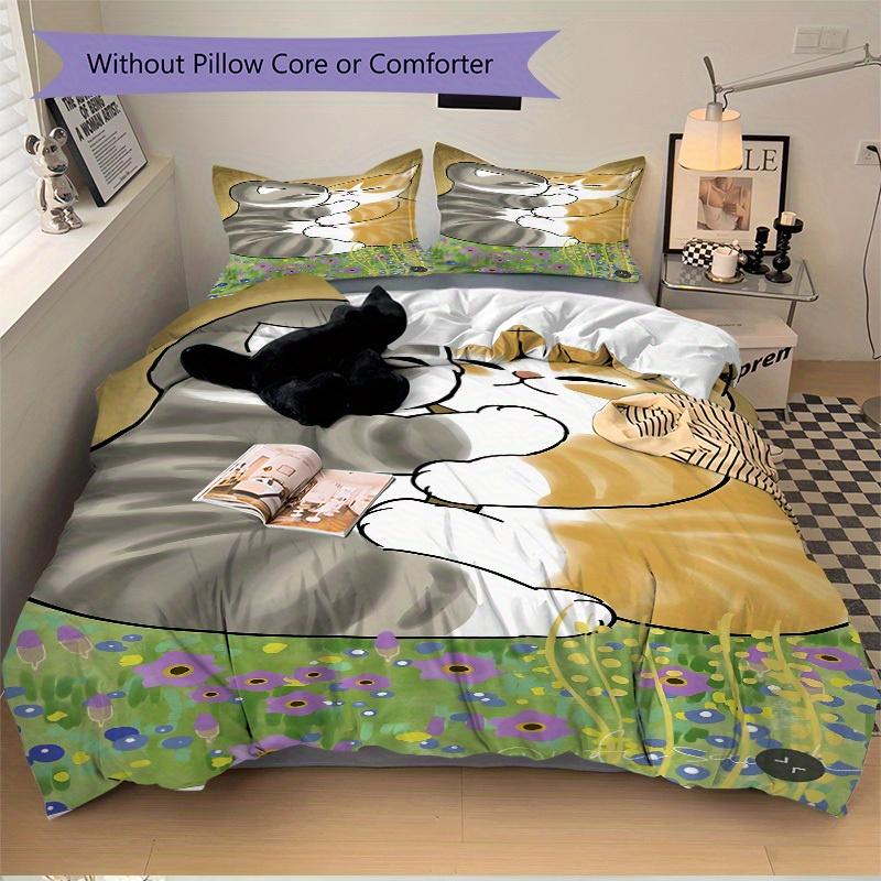 3pcs Cat Hug Bedding Set, Ideal for Home Use, Suitable for Bedroom Decor (1*Duvet Cover + 1/2*Pillowcases, No Core) yy250821167