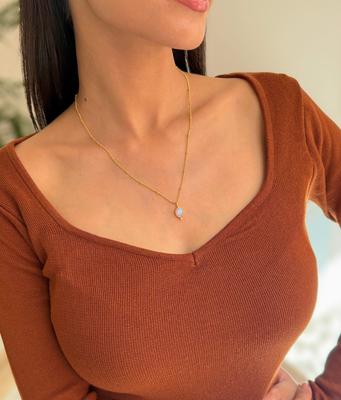 Natural Opal Necklace 14k Gold Classy Jewelry for Women Flashy Opal Handmade Healing Gemstone Office Wear Pendant Bridesmaid Gifts