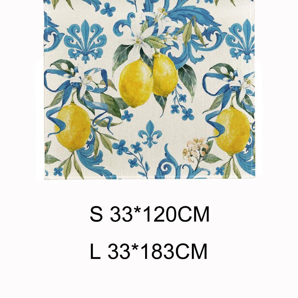 Flower Printed Blue Lemon Linen Table Runner Purple Hydrangea Tablecloth Valentine's Day