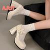 Fashion Elegant and Simple Women's Pumps 2024 Classic Round Toe Mary Jane Shoes Comfortable Square Heel Female Platform High Heels