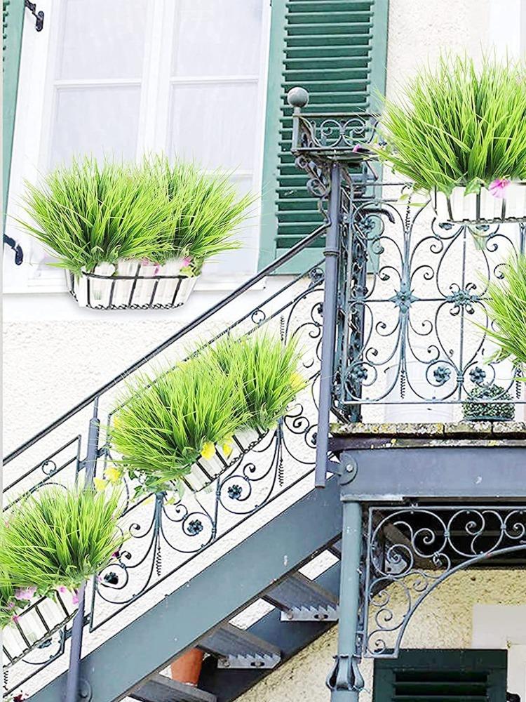 10 шт. искусственные растения, трава, кустарники, не выцветают, искусственные пластиковые цветы, уличные для ваз, фермерский дом, сад, крыльцо, патио, офис, помещение, свадебное украшение