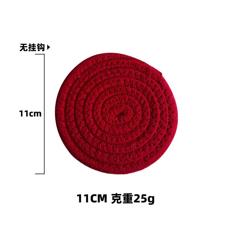 Contrasting cotton rope placemat pastoral thickened thermal insulation pad cotton and linen woven table mat household heat-resistant and anti-scalding