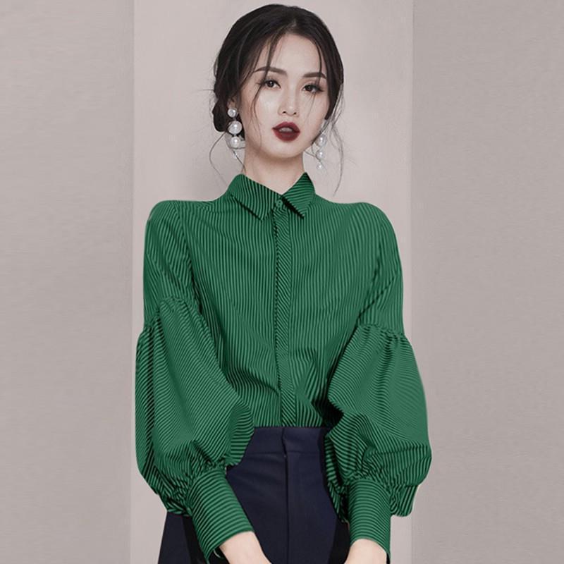 Французская ретро-рубашка для женщин Niche Design Unique Temperament Bubble Sleeves Striped Top для женщин