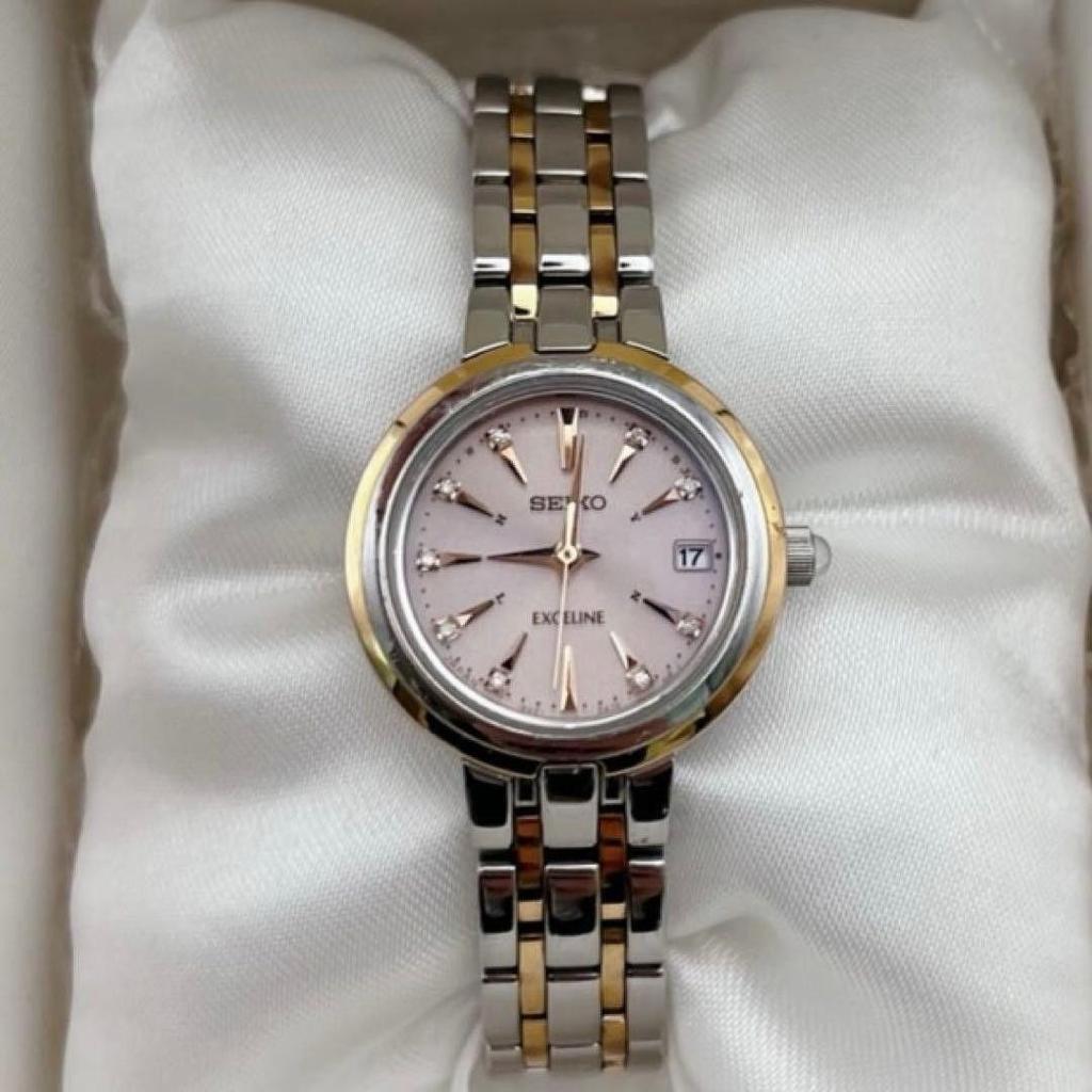Rare SEIKO EXCELINE 9p diamond gold watch