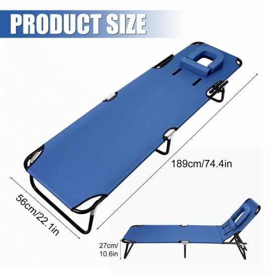 Foldable Camping Cot for Adults, Reclining Lounge Chair with Face Hole, 4 Height Adjustable, Removable Pillow