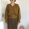 Женский осенне-зимний французский свитер с V-образным вырезом, японский ленивый стиль, ретро трикотажный топ, верхняя одежда