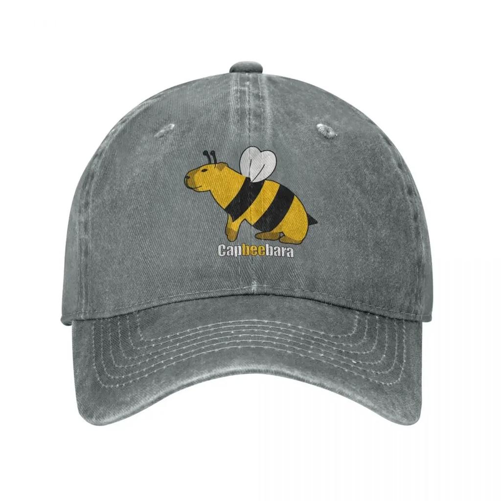 Модные бейсболки Capybara Bee унисекс состаренный деним солнцезащитная кепка пародия капибары всесезонные дорожные регулируемые кепки шляпа