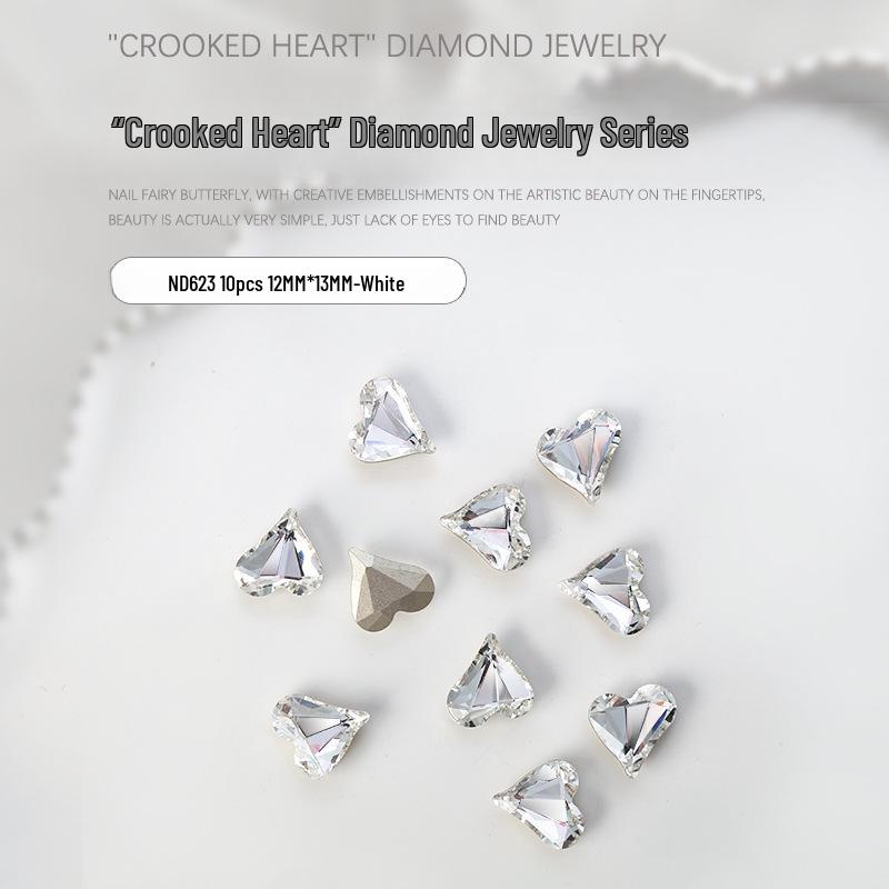 «10 аксессуаров для нейл-арта в форме сердца с заостренным дном, прозрачными и цветными бриллиантами»
