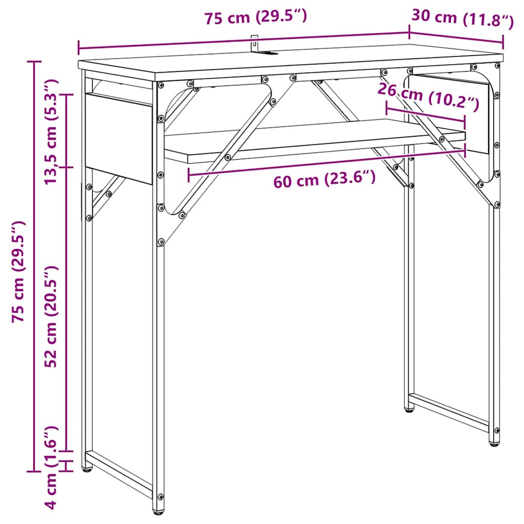 Console Table Black Oak Effect 75x30x75 cm Wood Based Material