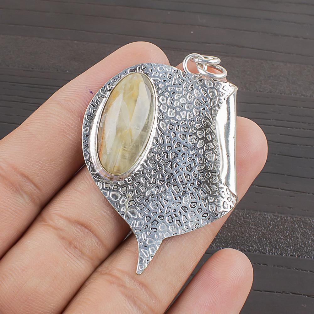 Натуральный Желтый Аквамарин Камень 925 Стерлинговое Серебро Украшения Подвеска 2,09" AJP-2382