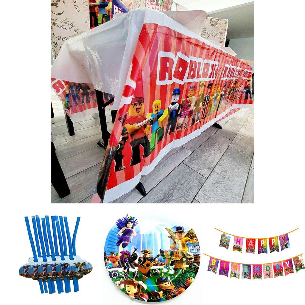 Яркие товары для вечеринки в стиле Roblox для детских празднований дня рождения с баннерами и топперами для торта