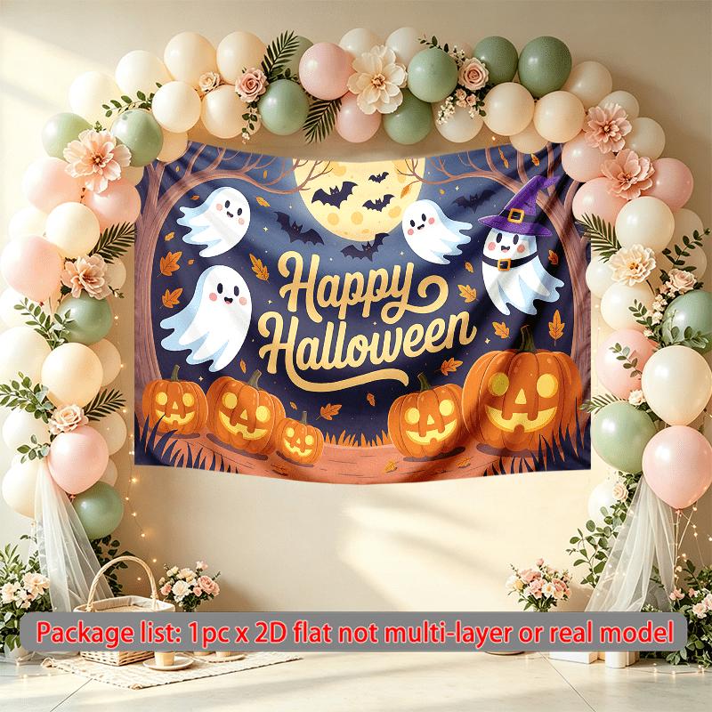 Polyester Gifts Witch Pumpkin Halloween Backdrop Banner, Multicolor Party Decor for Wall & Photo Booth