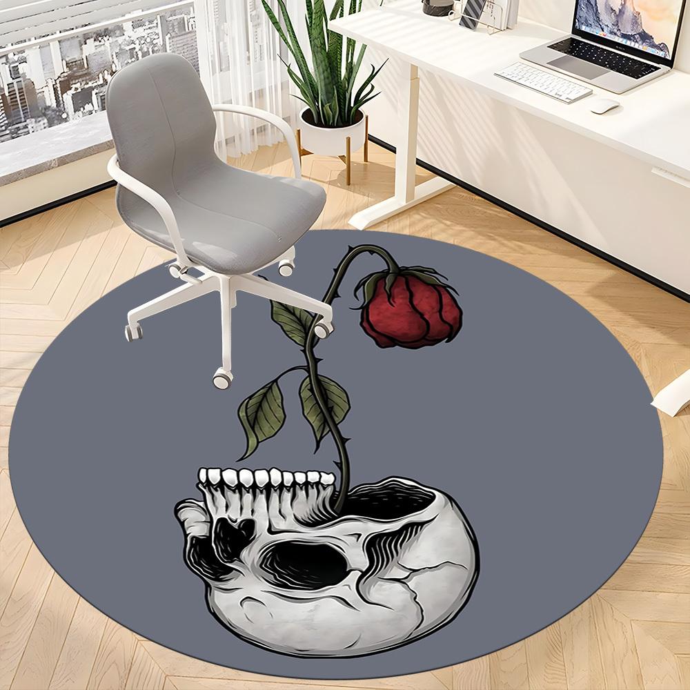 1pc Skull Bloom Office Round Area Rug, Under Office Chairs Bedroom Living Room Home Decor, Room Deco