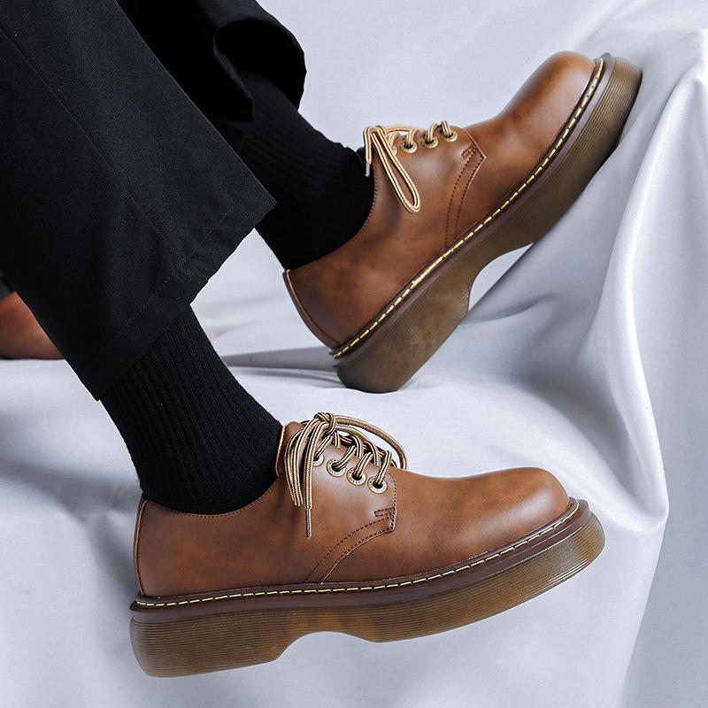 Туфли-лодочки в британском стиле с круглым носком, мужские, на шнуровке, кожаные туфли в студенческом стиле, ретро-туфли-кеды 33589-R