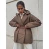 Belt Solid Color V Neck Women Coat Long Sleeve Thicken Female Jacket Winter Autumn Lace Up Pocket Fashion Lady Outwear