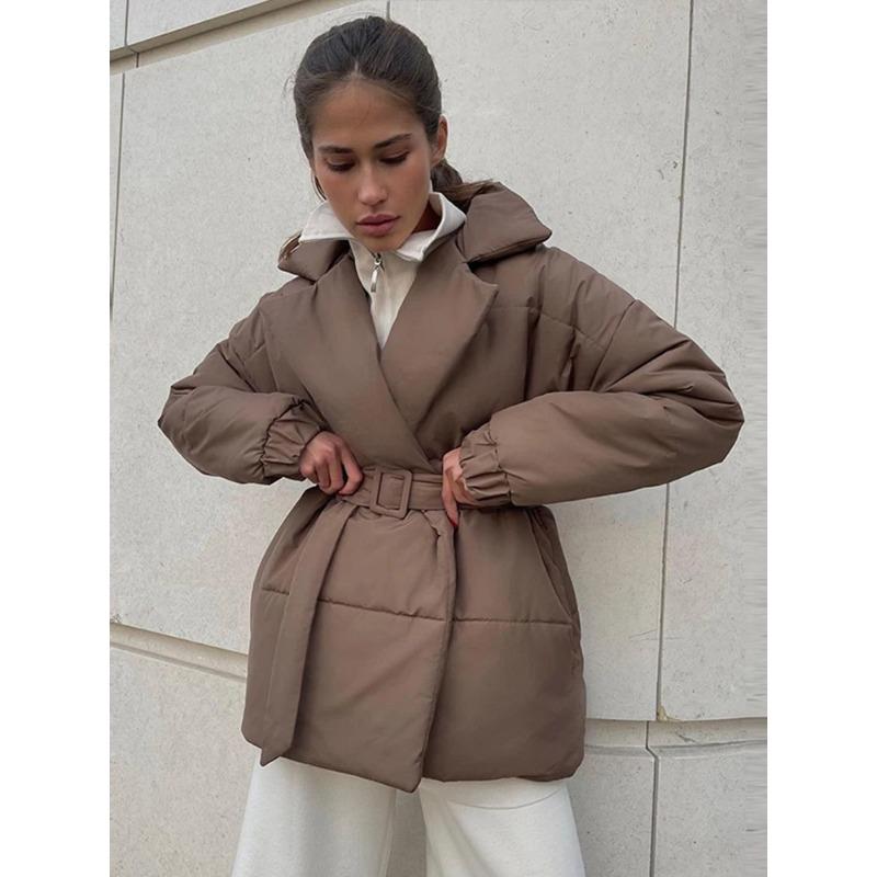 Belt Solid Color V Neck Women Coat Long Sleeve Thicken Female Jacket Winter Autumn Lace Up Pocket Fashion Lady Outwear