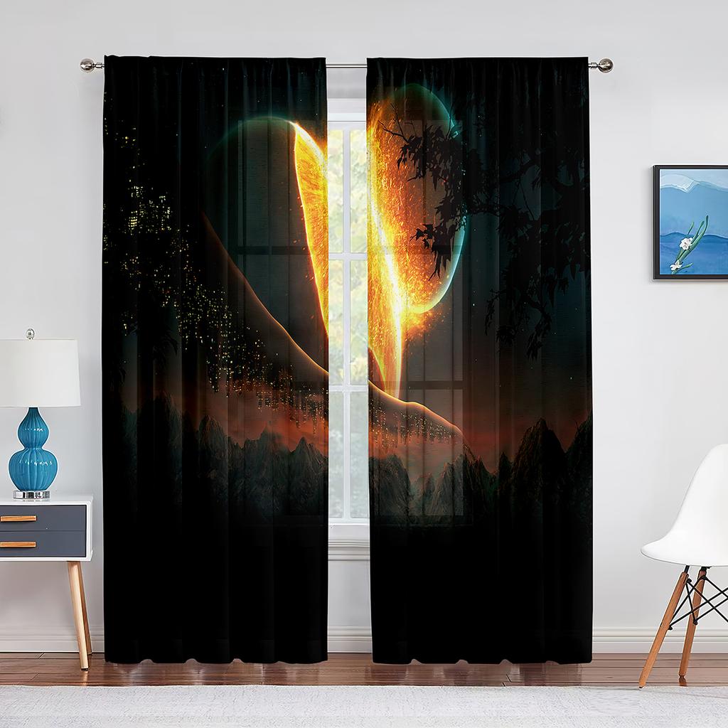 Космос Планета Земля Марс Меркурий Галактика Тюль Шторы для Домашнего Офиса Окна Спальни Кухни Современные Шифоновые Прозрачные Вуалевые Шторы