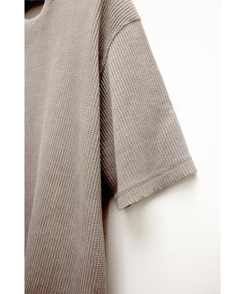 Детская вафельная футболка-henley с коротким рукавом - Коричневая