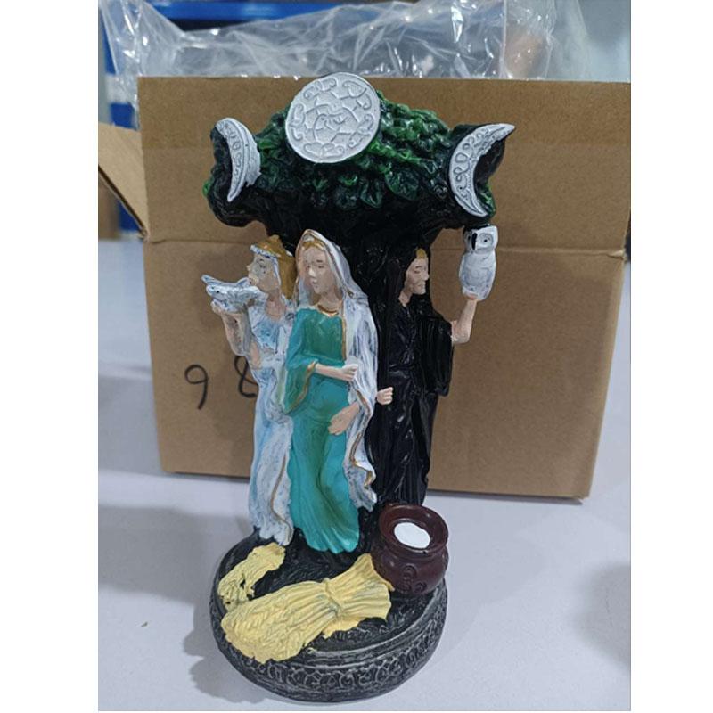The Triple Goddess Sculpture Celtic Sacred Moon Triple Goddess Mother Maiden Crone Under Tree of Life Statue Hecate Brigid Decor Garden SculptureA