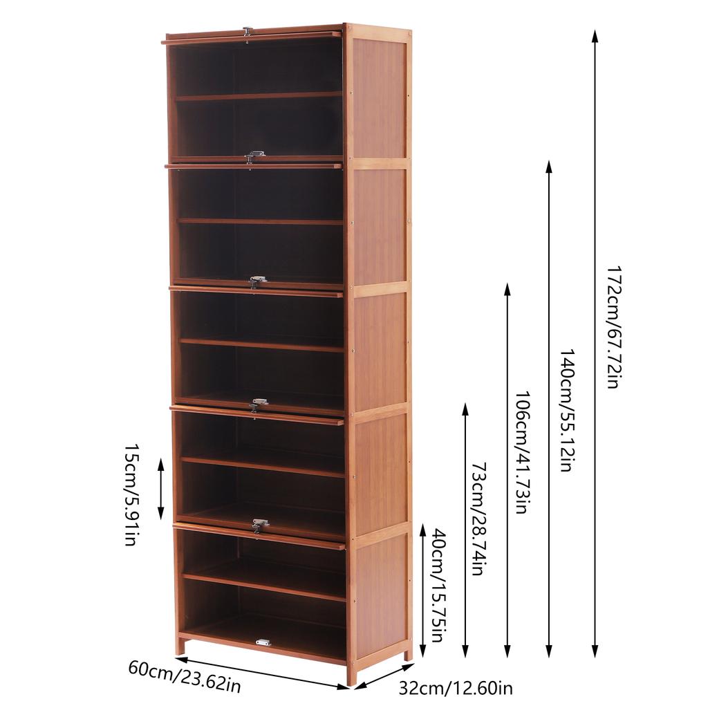 11-Tier Bamboo Shoe Cabinet Storage Organizer, Fully Enclosed Door Entryway Rack with Ventilation, for Living Room Bedroom