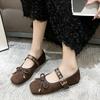 Fashion Women's Shoes Retro French Single Shoes Shallow Mouth Buckle Strap Bow Ballet Mary Jane Shoes 2024 NEW 35-40 Zapatos De Mujer