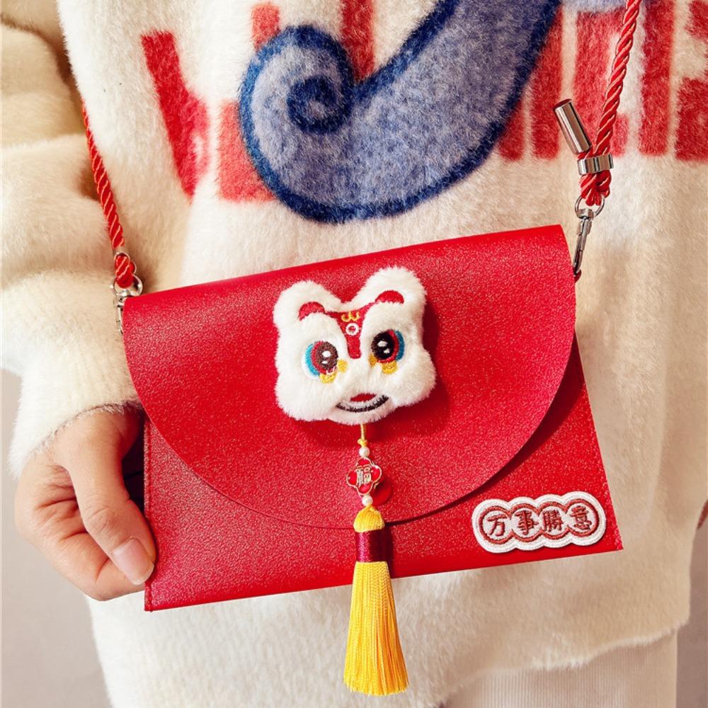 Chinese Plush Koi Lucky Money Packet Cross Body Lion Dance New Year Money Envelope  Party Gifts
