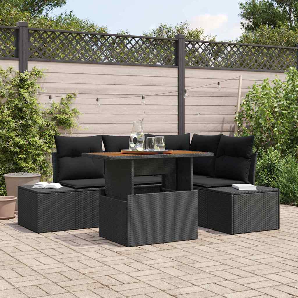 Garden Sofa Set with Storage 5 pcs Black Poly Rattan