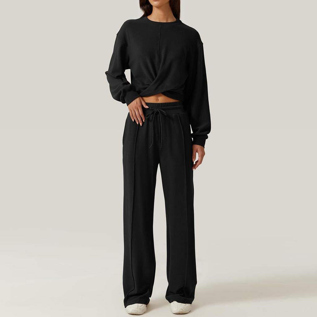 Женский комплект из 2 предметов, комплект спортивного костюма, укороченная спереди толстовка, комплект спортивных штанов с широкими штанинами