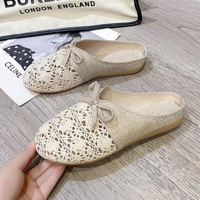 Тапочки женские новые летние универсальные для улицы сетчатые дышащие нескользящие льняные хлопковые с закрытым носком сандалии женские