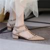 Spring New Rivet Middle Heel Shoes Women's Strap Buckle Thick Heel Sexy Willow Pointed Sandals Women's Shoes