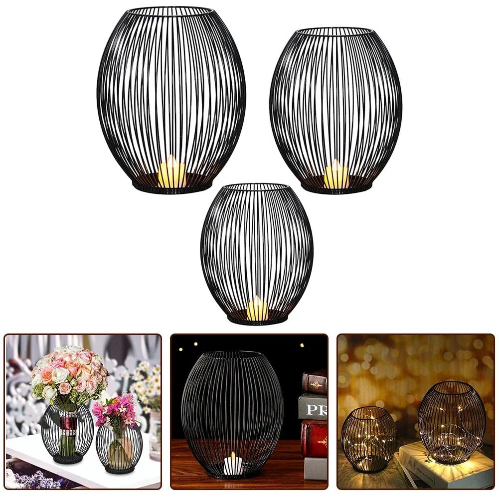 Спецификация Широкий Ассортимент Дни Рождения Медитация Черный Полый Домашний Декор Проволочный Фонарь Подсвечник Железо Множественный S