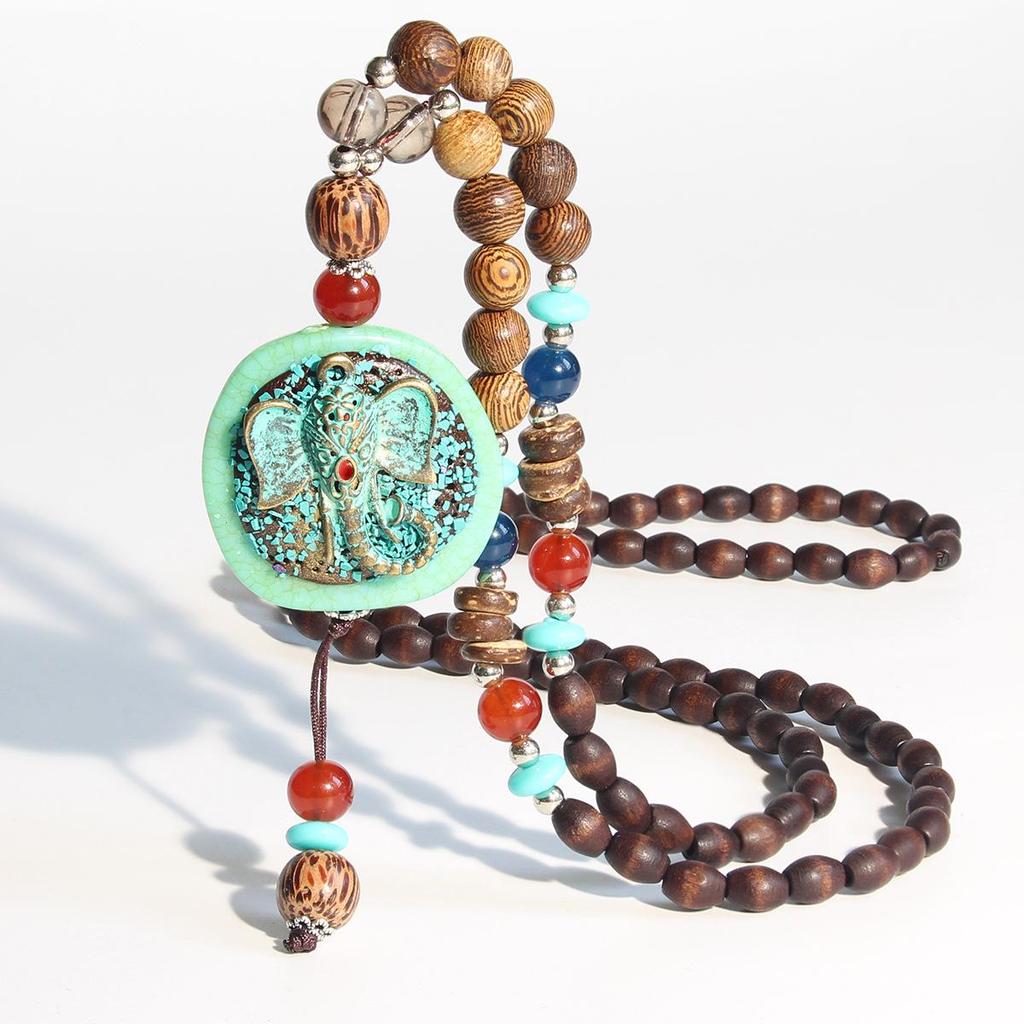 Винтажное ожерелье с подвеской в виде слона и бусинами из семян бодхи для женщин