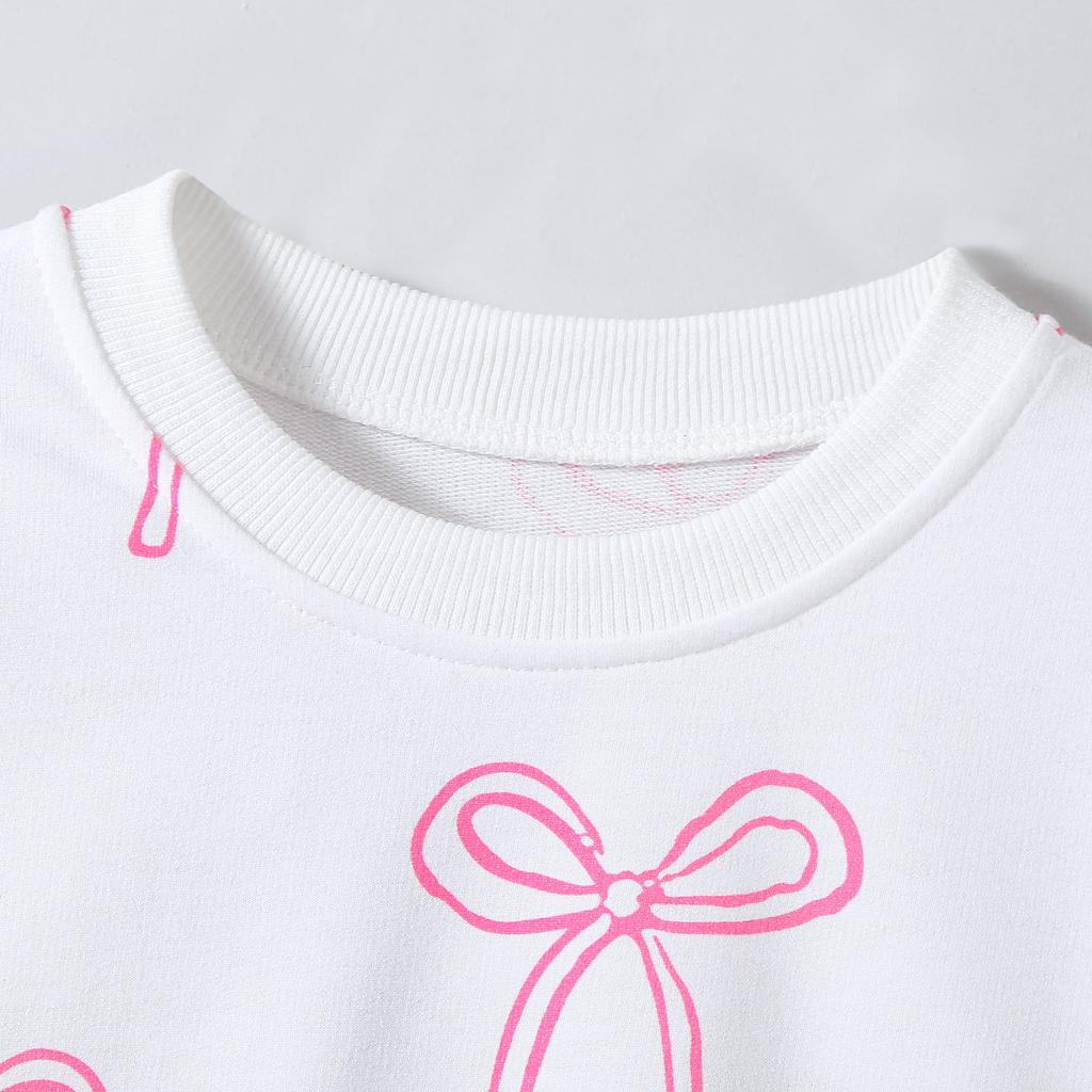 Толстовка для детей 2-7 лет, девочка, круглый вырез, милый бант, принт, длинные рукава, рубашки