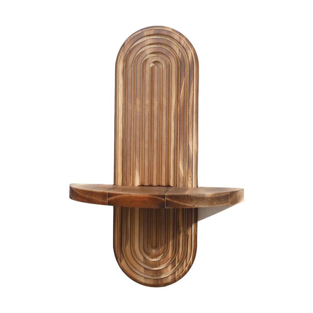 Oval Threaded Arched Floating Shelf Natural Artistic Wooden Stand Boho Style Rack  Plant Decorative