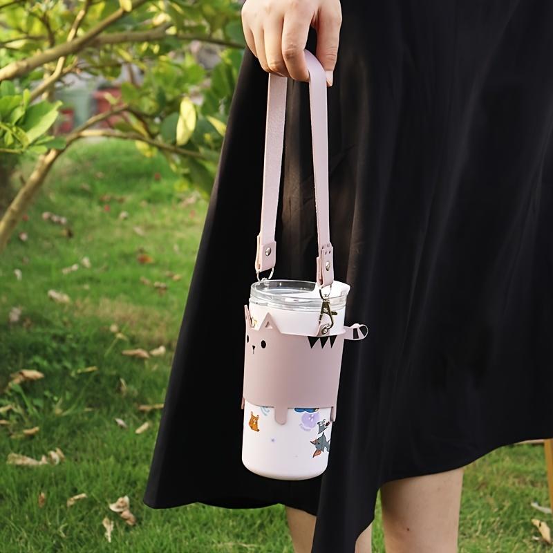 Cute Cat Design PU Leather Cup Holder for Cat Lover Portable Cups Carrier Coffee Tea Milk Sleeve Outdoor Hand-held Bottle Cover