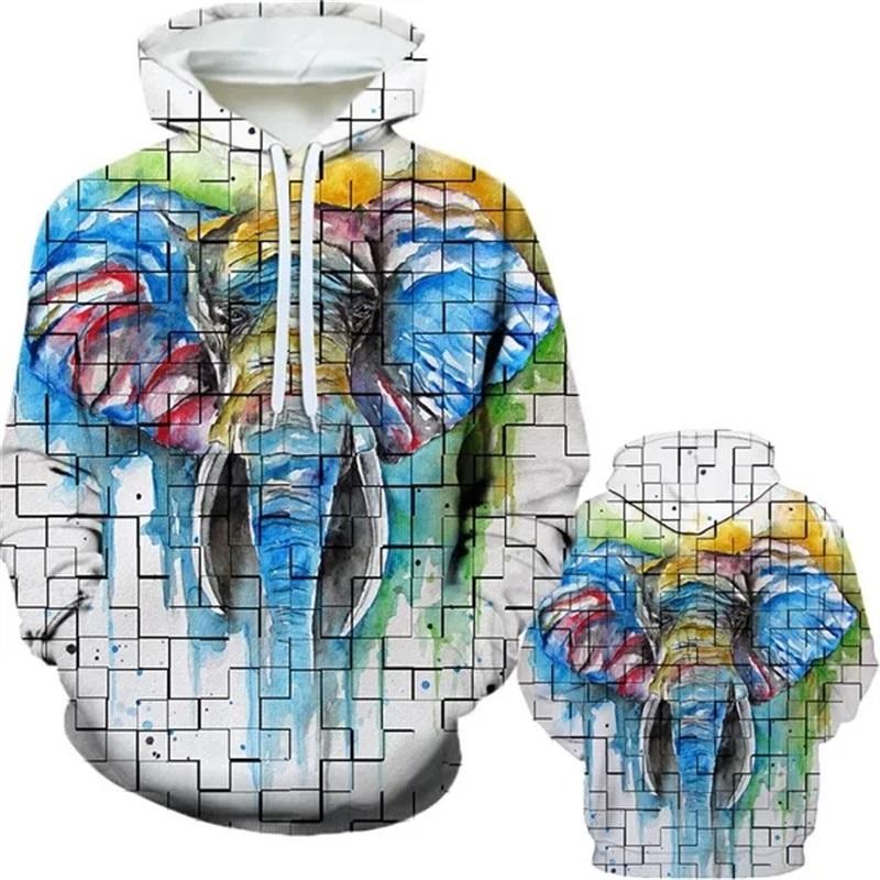 Персонализированная мода, животное, картина маслом, слон, 3D-печать, мужские зимние повседневные толстовки с капюшоном, Harajuku Fun, унисекс-топы