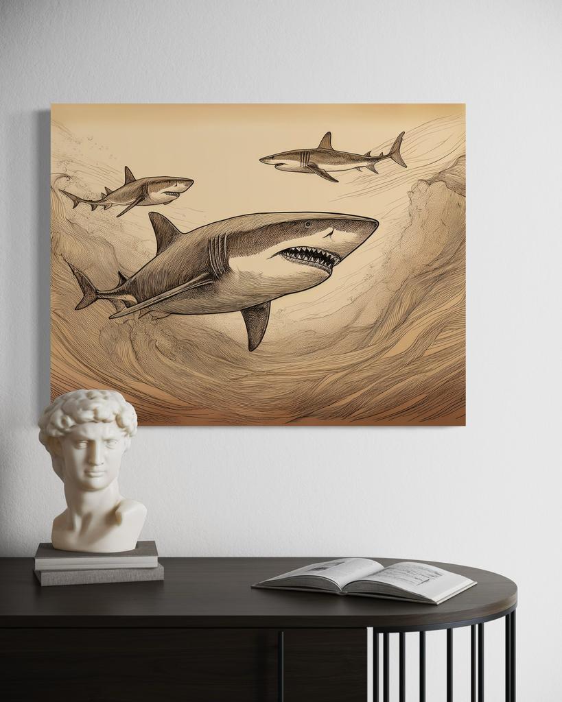 Canvas Print, Sharks Animals Vintage