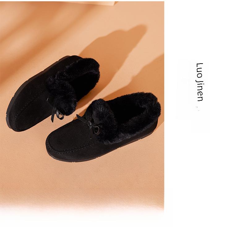 Женские туфли Old Beijing Cotton, Furry Bean, с бархатной подкладкой, утолщенные, нескользящие, без застежек, на плоской подошве, для ношения на открытом воздухе осенью и зимой