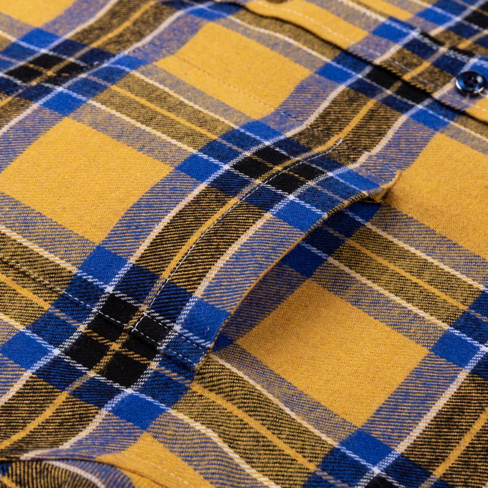Men's Fashion Brushed Flannel Plaid Striped Shirts Single Patch Pocket Comfortable 100% Cotton Long Sleeve Standard-fit Shirt