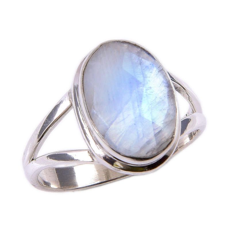 Natural Rainbow Moonstone Gemstone 925 Solid Sterling Silver Ring Size 8 D5u86