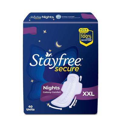Secure Nights XXL | 40 прокладок | Хлопковые мягкие гигиенические прокладки для женщин | Защита от протеканий до 100%