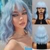 Женский короткий модный светло-голубой цвет волнистый парик с челкой из синтетического волокна длиной до плеч, натуральный парик с волнами воды, косплей
