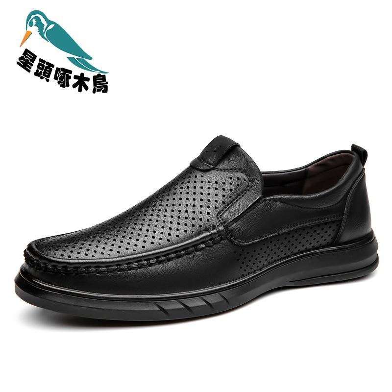 New Men's Shoes Soft-soled Leather Sandals Men's Hollow Breathable Hole Shoes Cool Leather Shoes Men's Leather Shoes