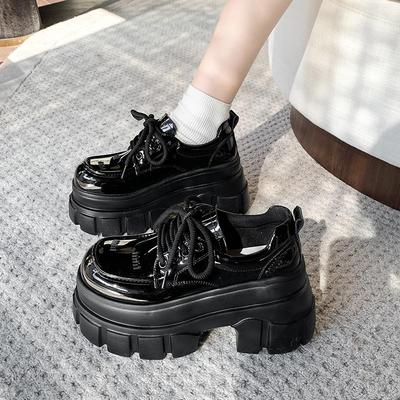 Модная весенне-летняя британская обувь для женщин, лакированная кожа, туфли на платформе, туфли-лодочки на высокой платформе и массивном каблуке, 8 см zapatos de mujer