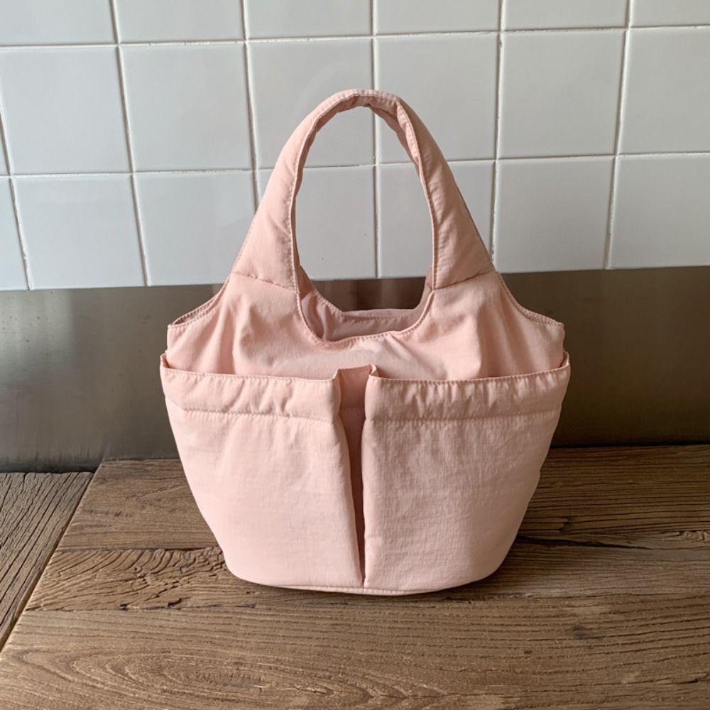 Multi-pouch Simple Commuting Tote Bag Large Capacity Solid Color Handbag Folded Bucket Bag Unisex