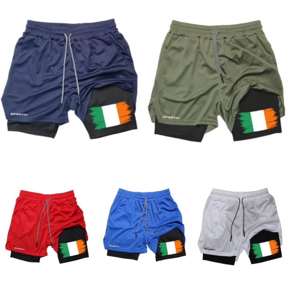 Ireland Flag Camouflage Muay Thai Kick Boxing Shorts Men Women Unisex Casual Sportswear Double Layer Quick Dry Training Sport Gym Fitness Workout