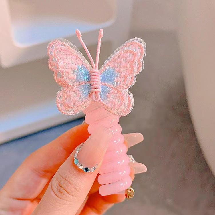 1 шт., новая красивая вышитая бабочка, эластичная спиральная веревка для волос, веревка, хвостик, резинка для волос, головной убор для детей