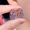 Purple Stone Zircon Hoop Earrings Designer Crystal Round Earrings for Women