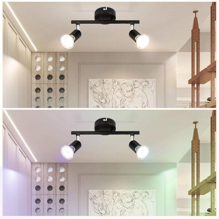 Nettlife Plafonnier 2 Spots Orientables, GU10, Métal Noir, pour Salon, Chambre, Cuisine, Couloir, Bureau, ampoule non fournie