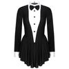 Women's Party Hostess Costume S-XXL: Stylish Contrast Tuxedo Dress Featuring Bow Buttons and Long Sleeve Ruffle Cuffs